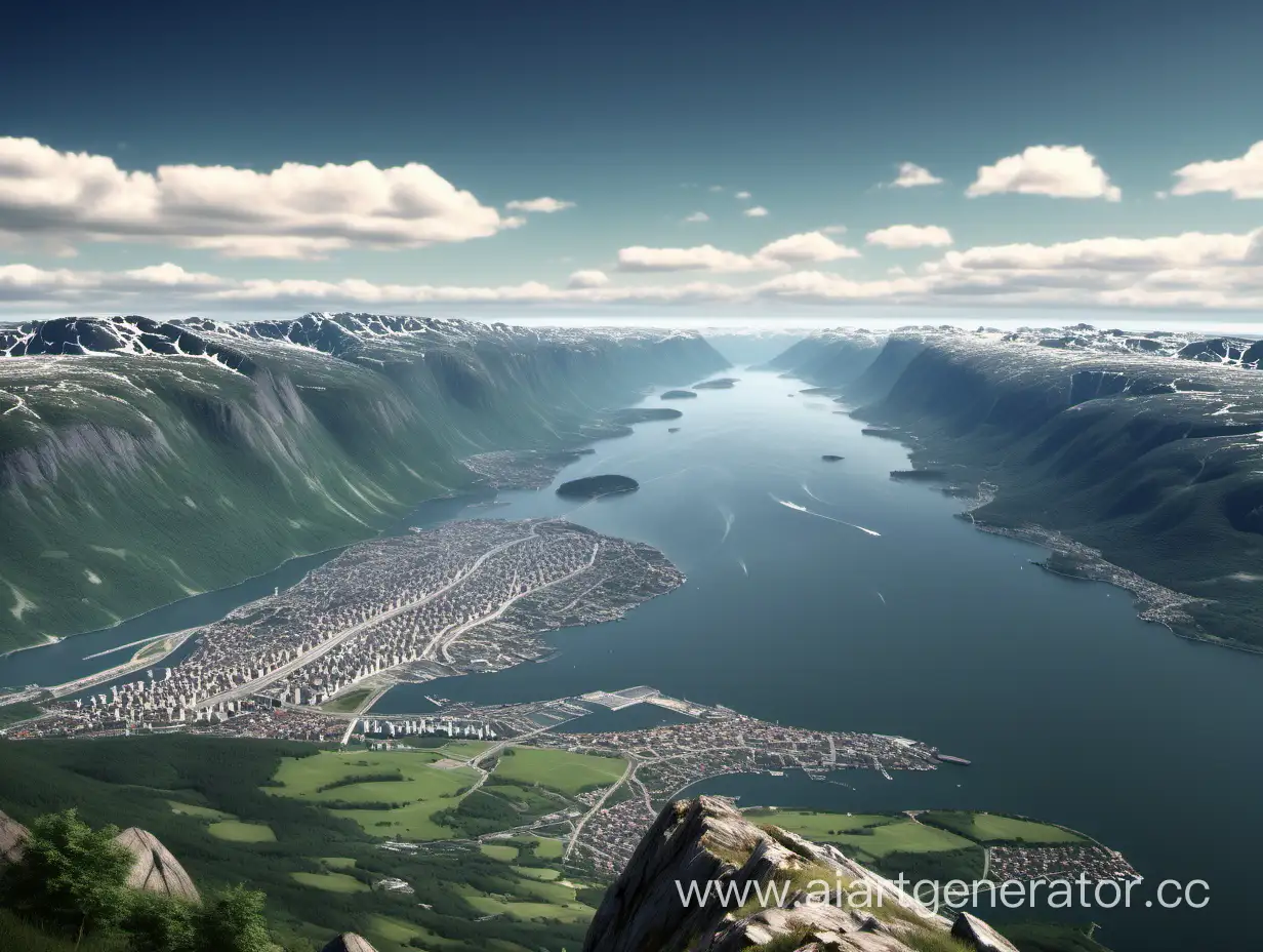 Breathtaking-Aerial-Summer-Landscape-of-Fjords-and-City