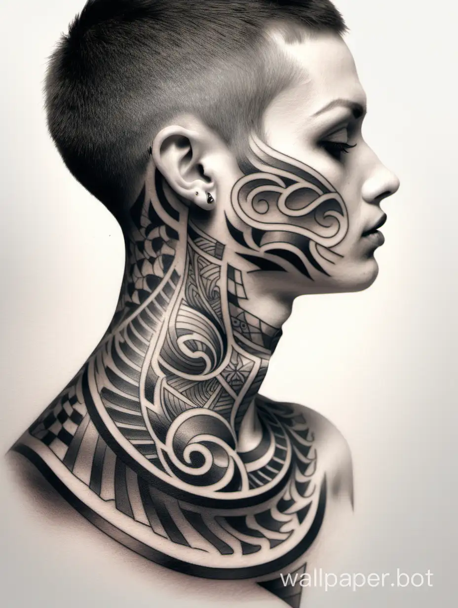 tattoo pattern on neck, drawing on paper, tattoo zoomed, 