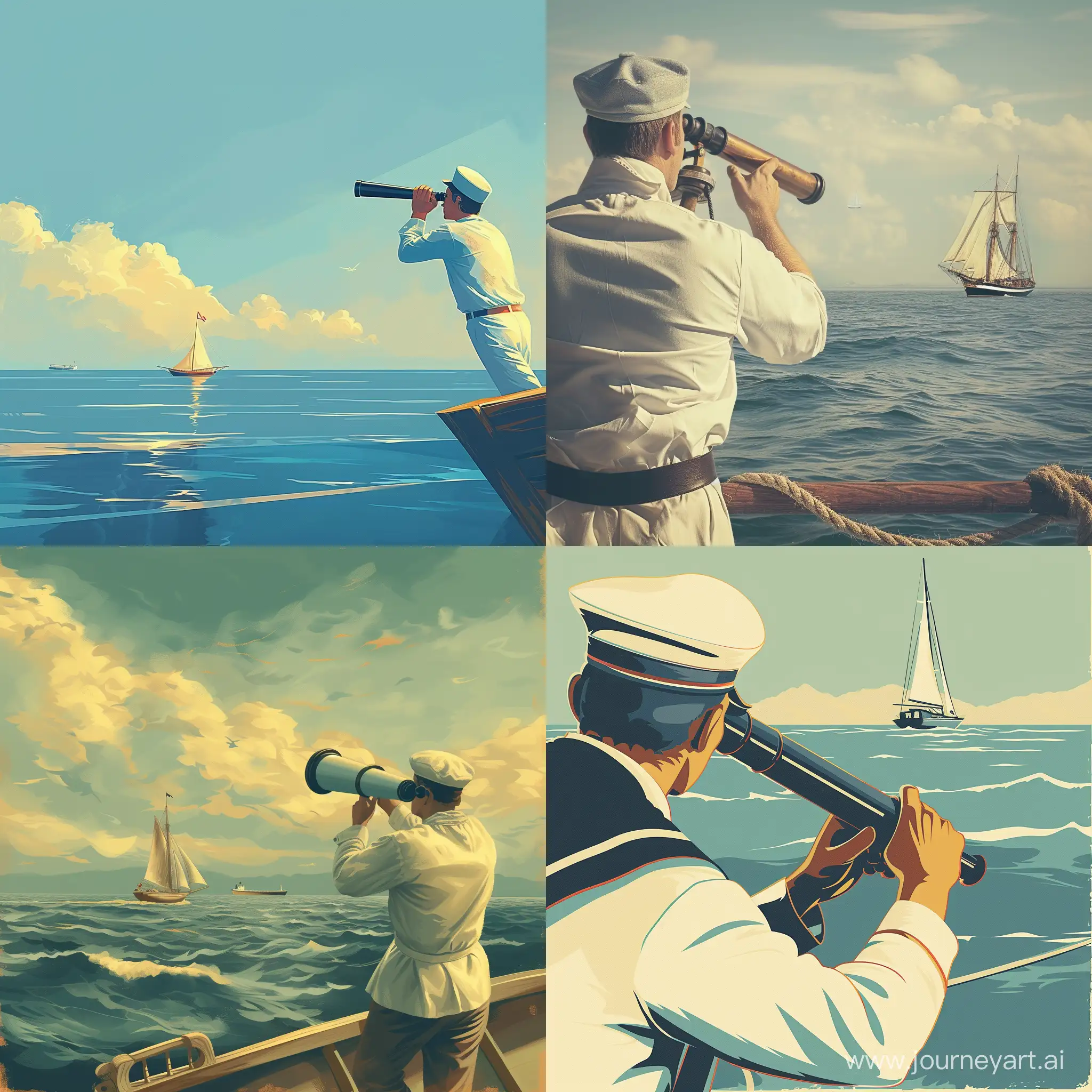 Sailor-Using-Spyglass-to-Observe-Boat-on-Horizon