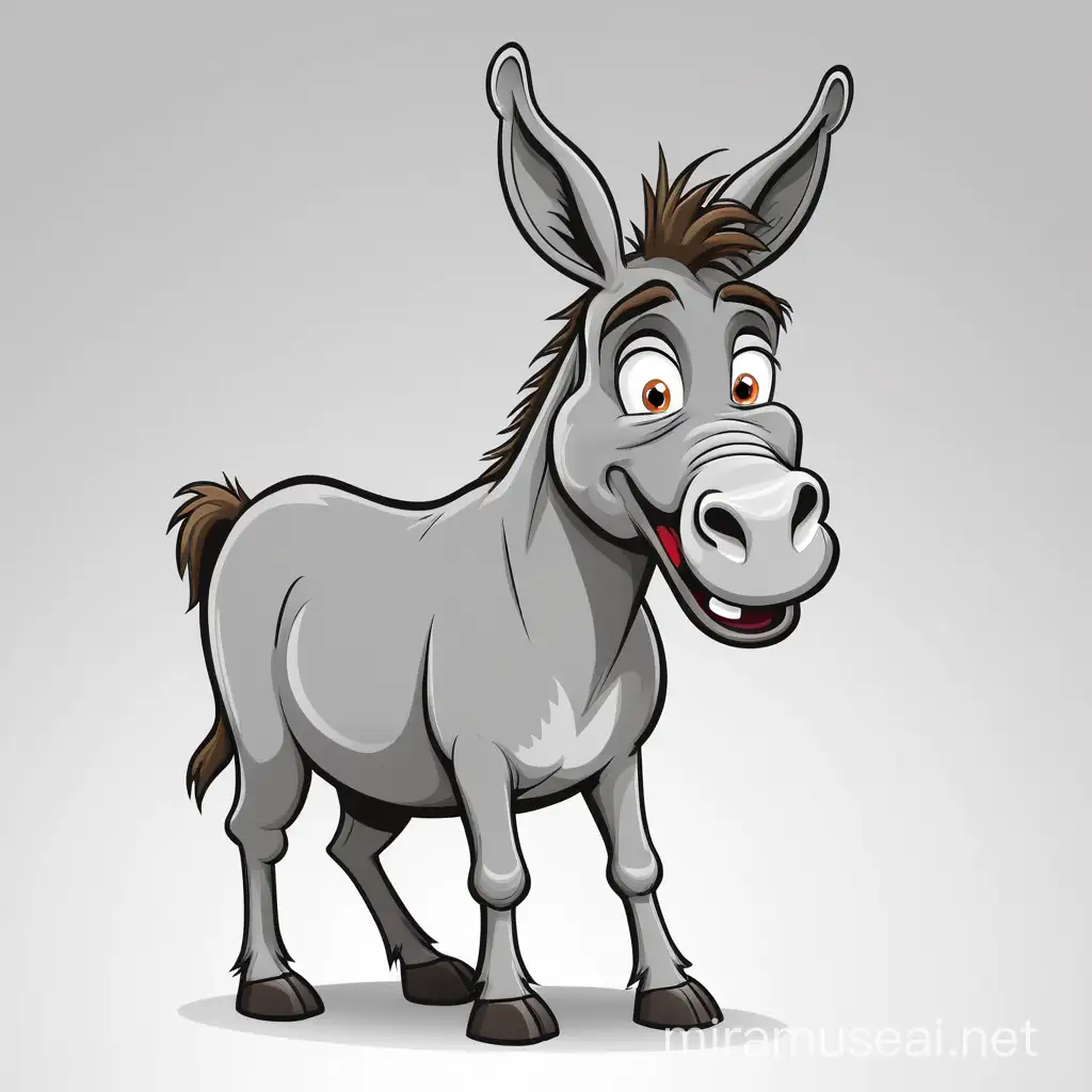 Frightened Cartoon Donkey in the Moonlight