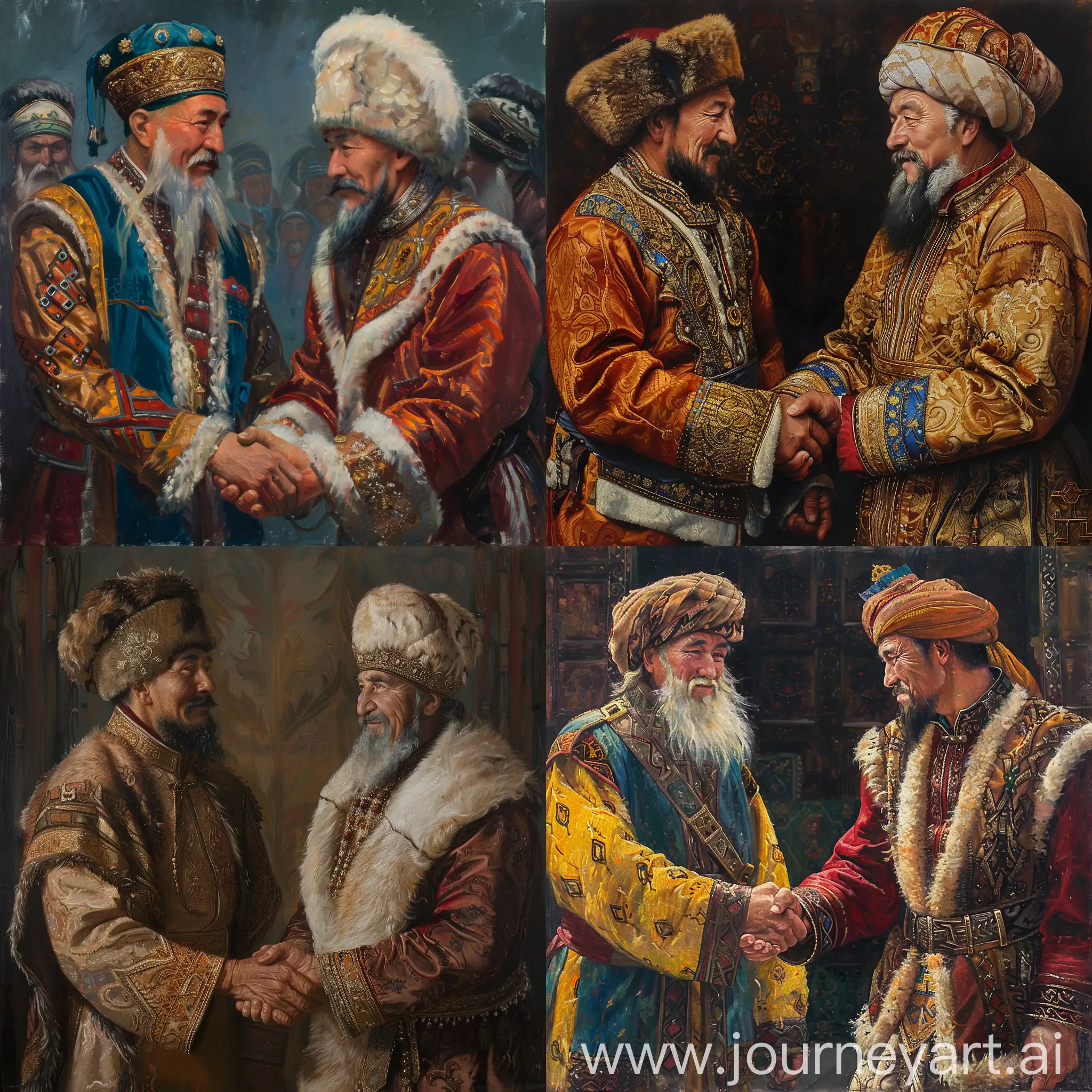 Kazakh-Khans-Shaking-Hands-Renaissance-Style-Oil-Painting