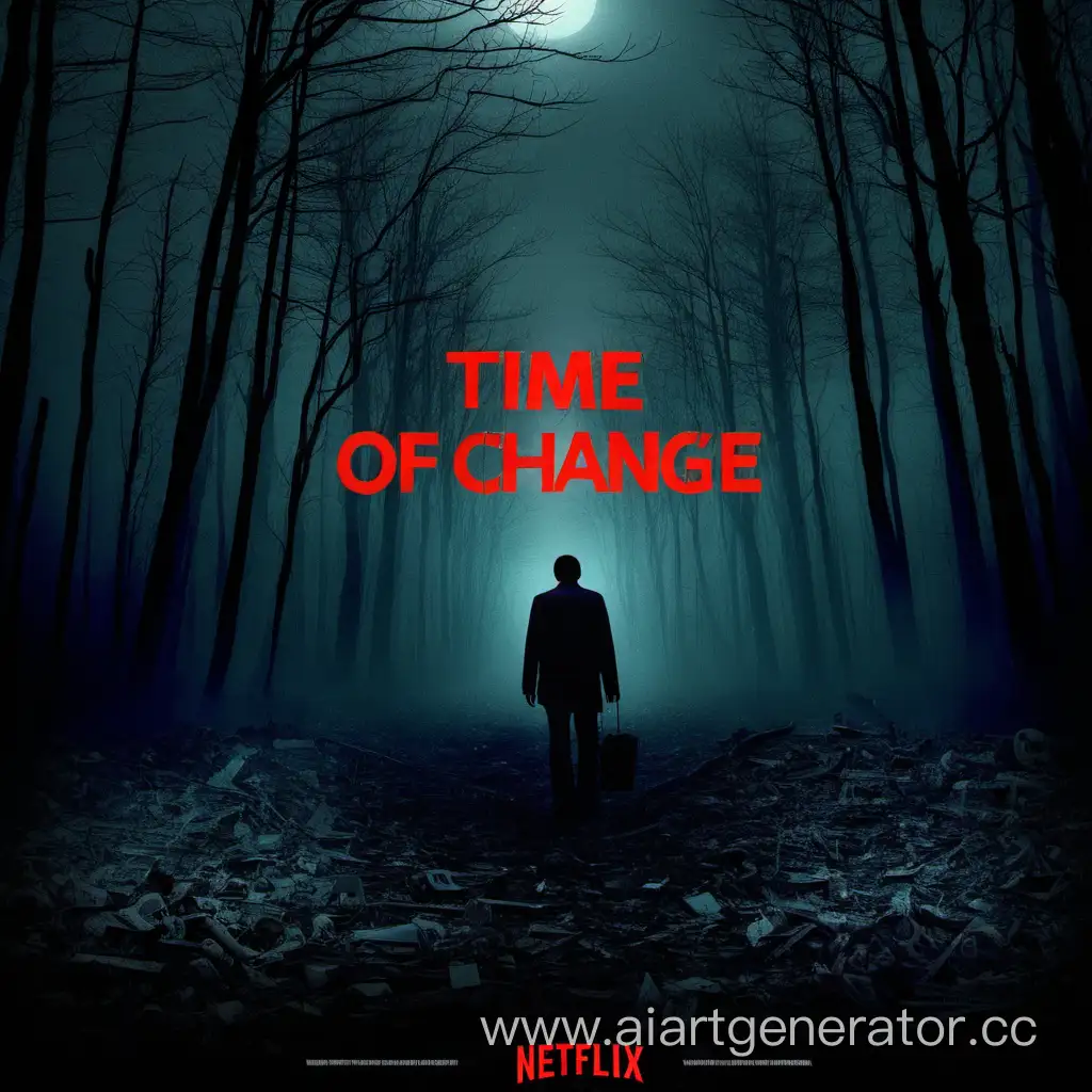 Мне нужен постер фильма "Время перемен"  как будто от создателей Netflix в жанре хоррор
