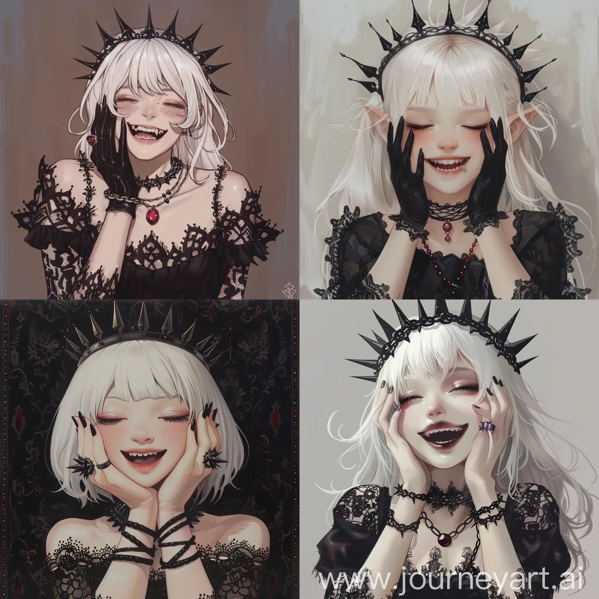 Anime-Portrait-of-Smiling-WhiteHaired-Girl-in-Black-Lace-Dress