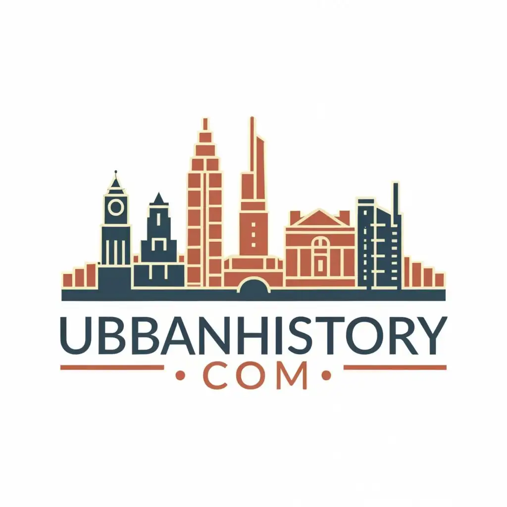 logo, A stylized historical city skyline, with the text "UrbanHistory.com", typography, be used in Travel industry
