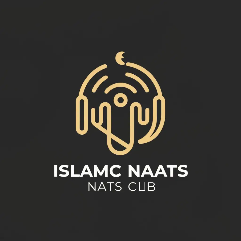 a logo design,with the text "Islamic Naats Club", main symbol:Headphone audio wave,Moderate,clear background