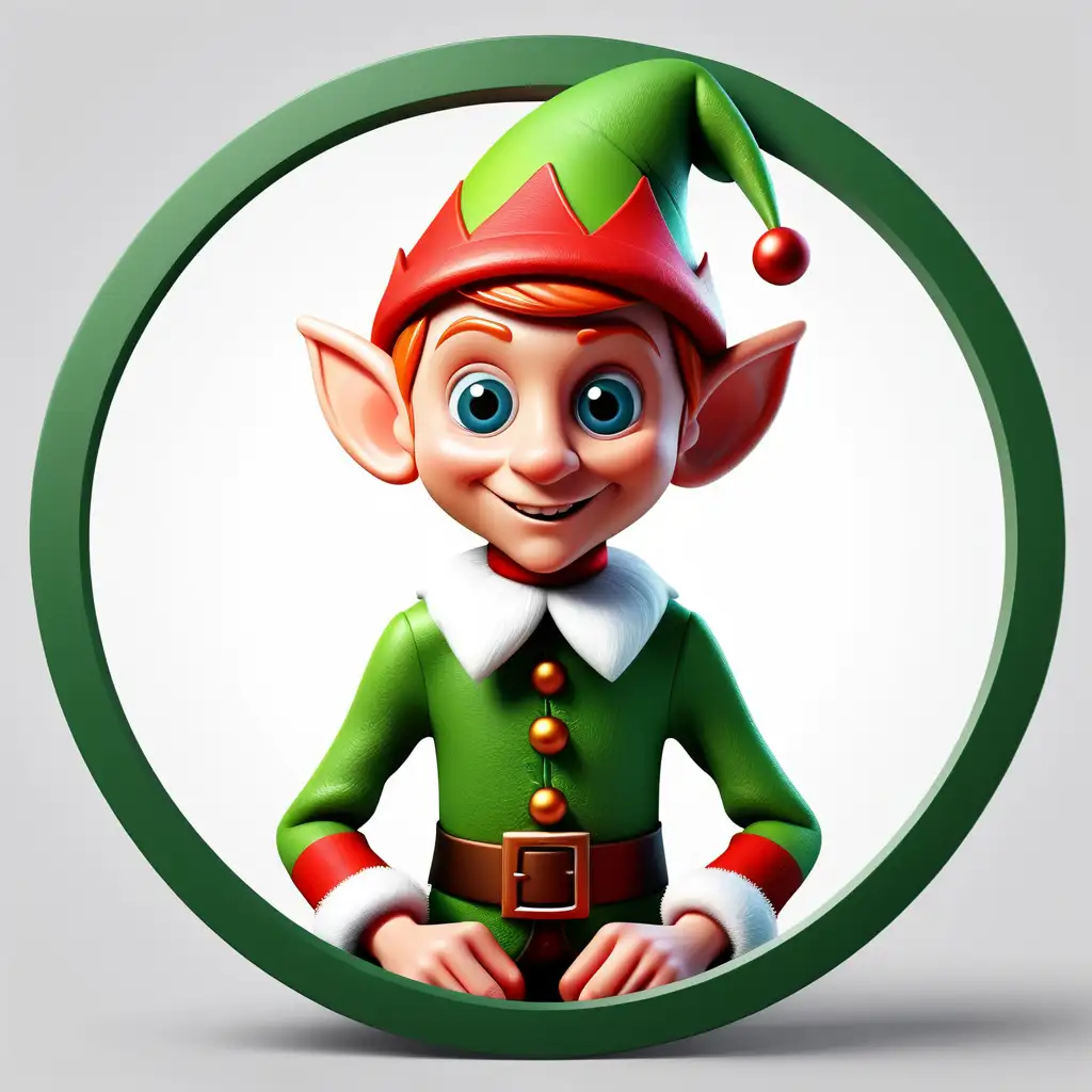 Whimsical 3D Christmas Elf in Circular Icon