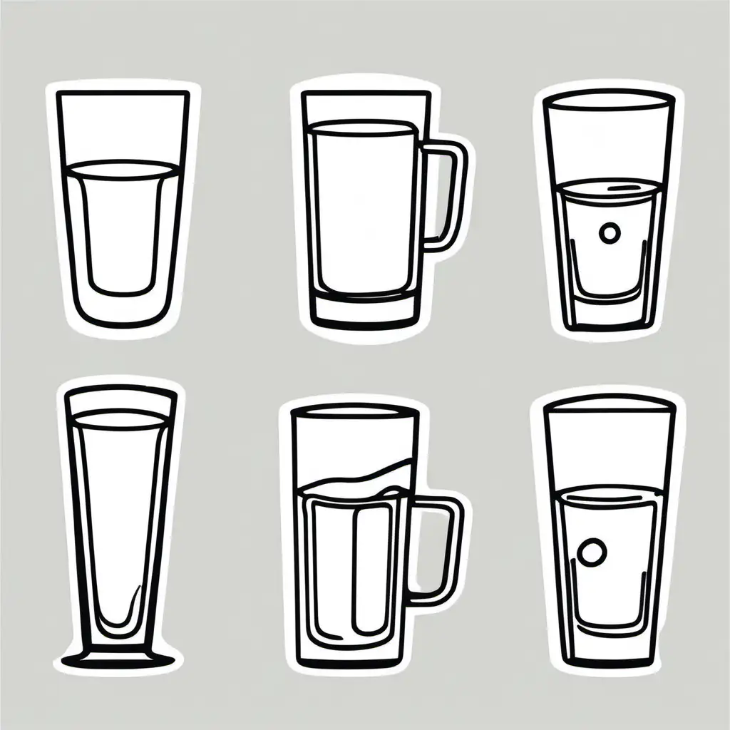 drink in glass stylized line art black white, flat White Background