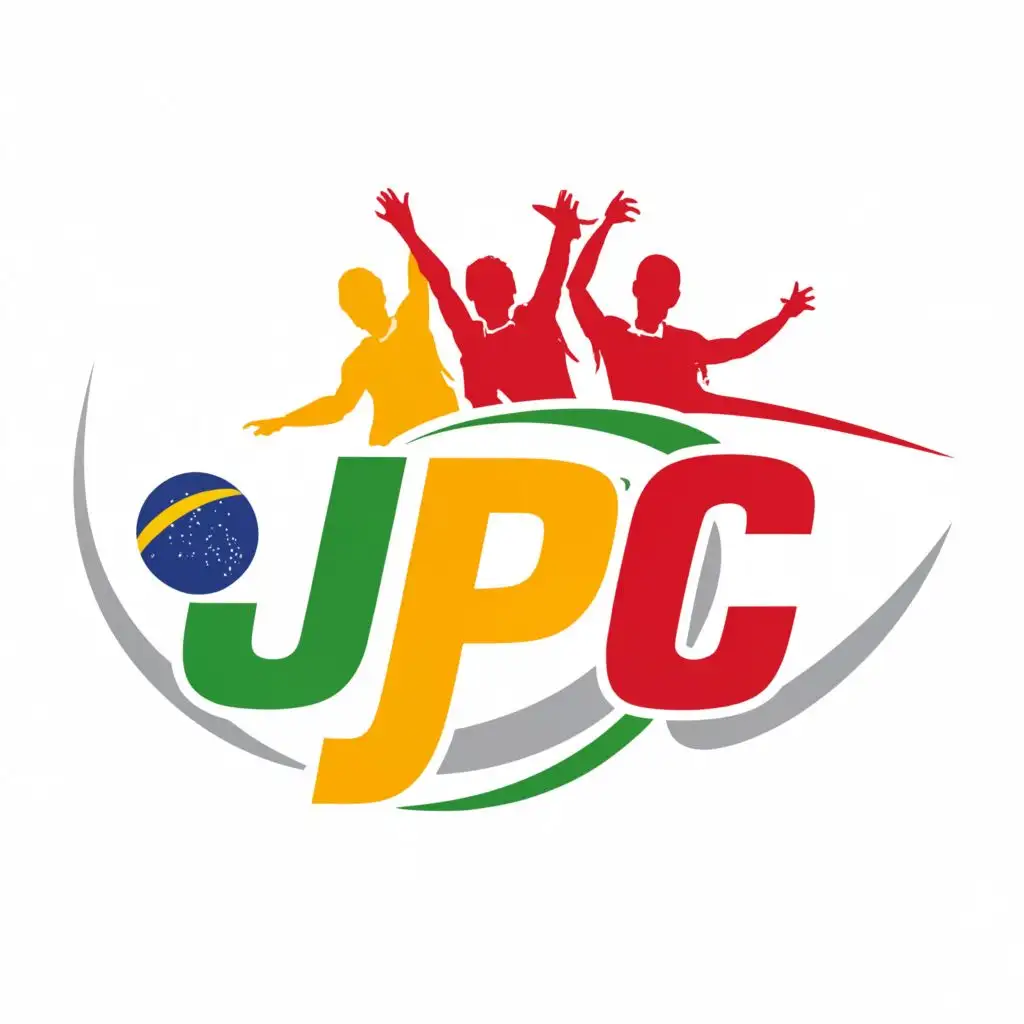 logo, JPC, with the text "stylized and energetic capoeira logo with vivid color palette displaying the letters JPC and the flags of Brazil, Italy, Switzerland, Germany, and Portugal", typography, be used in Sports Fitness industry", typography, be used in Sports Fitness industry