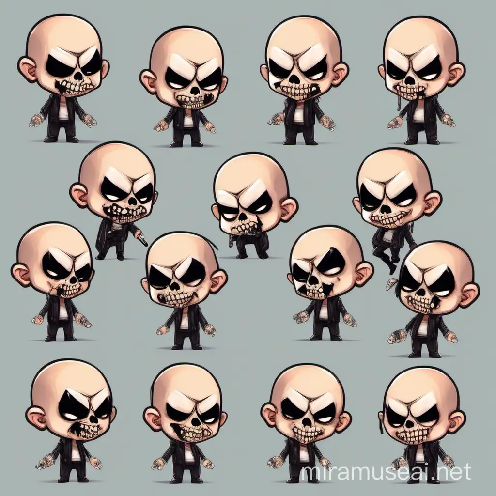 Chibi Rocker Bald Guy with Skull Face Paint and Black Neck Makeup