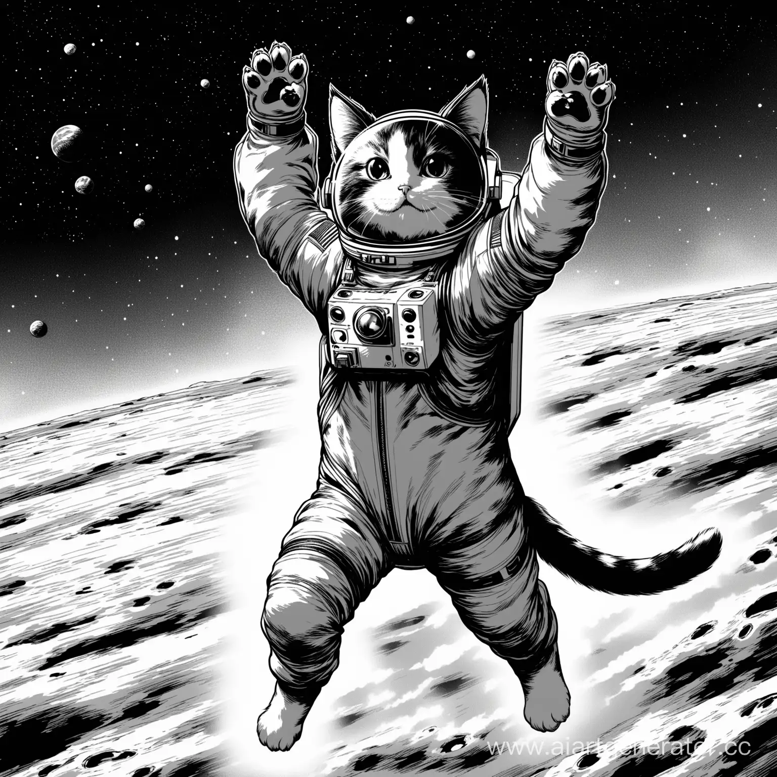 Space-Cat-Leaps-in-Monochrome-Glory