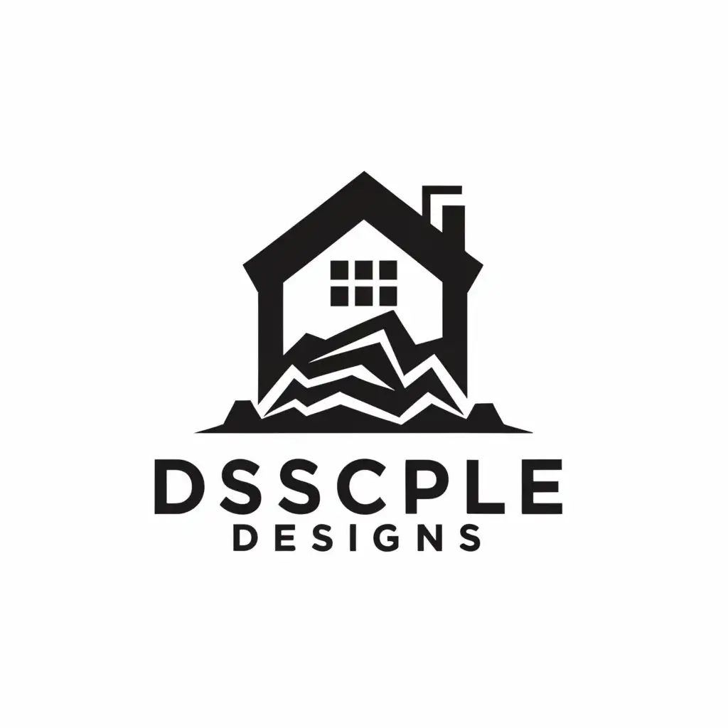 a logo design,with the text "Disciple Designs", main symbol:a house built on a rock with a cross symbol,Moderate,be used in Construction industry,clear background
