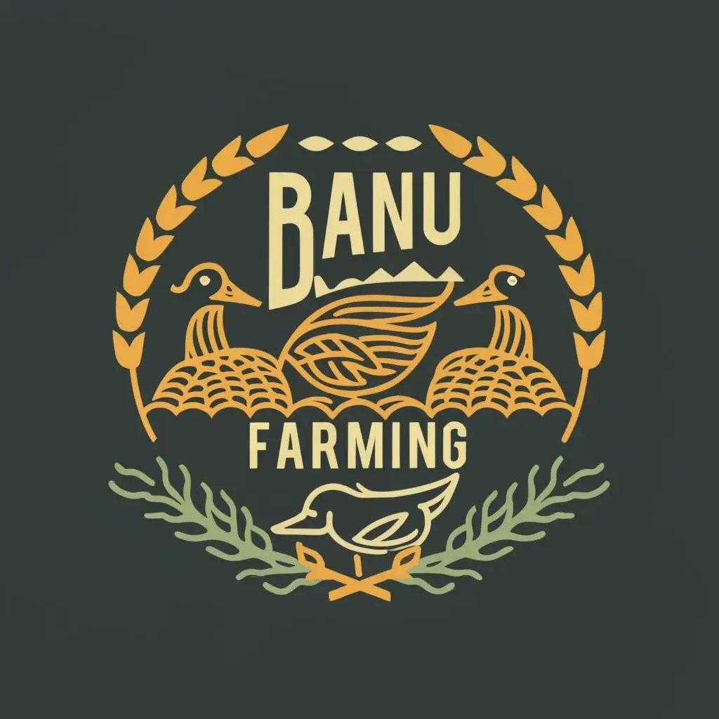 logo, GRAIN , RICE, LEAVES,DUCK ,ANYMELS, with the text "BANU FARMING", typography, be used in Retail industry