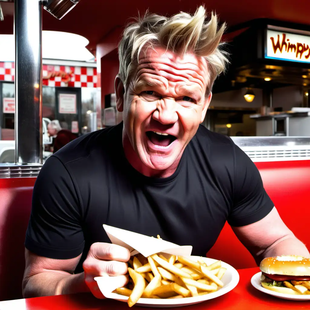 Celebrity Chef Gordon Ramsay Enjoying a Meal at Wimpys Diner