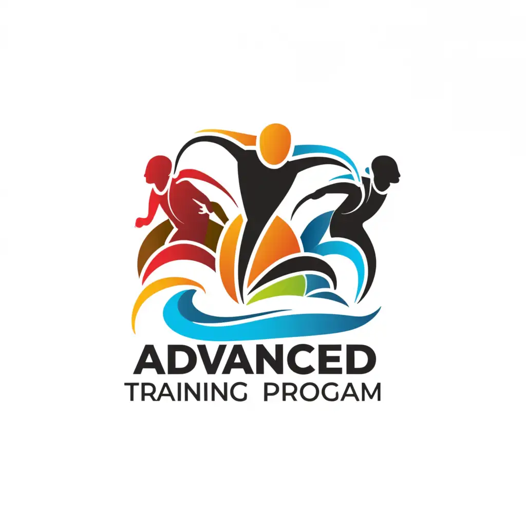 a logo design,with the text "Advanced Training Program", main symbol:a swimmer, a runner, a cyclist,complex,be used in Sports Fitness industry,clear background