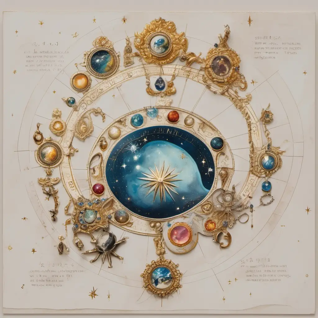 Astrological Wheel with Elegant Jewelry Accents