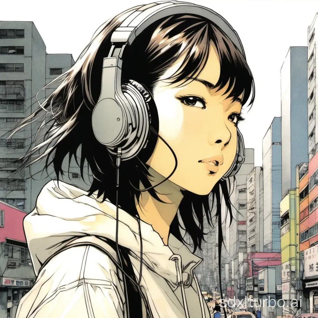 artwork of an urban Japanese girl wearing headphones by Hisashi Eguchi