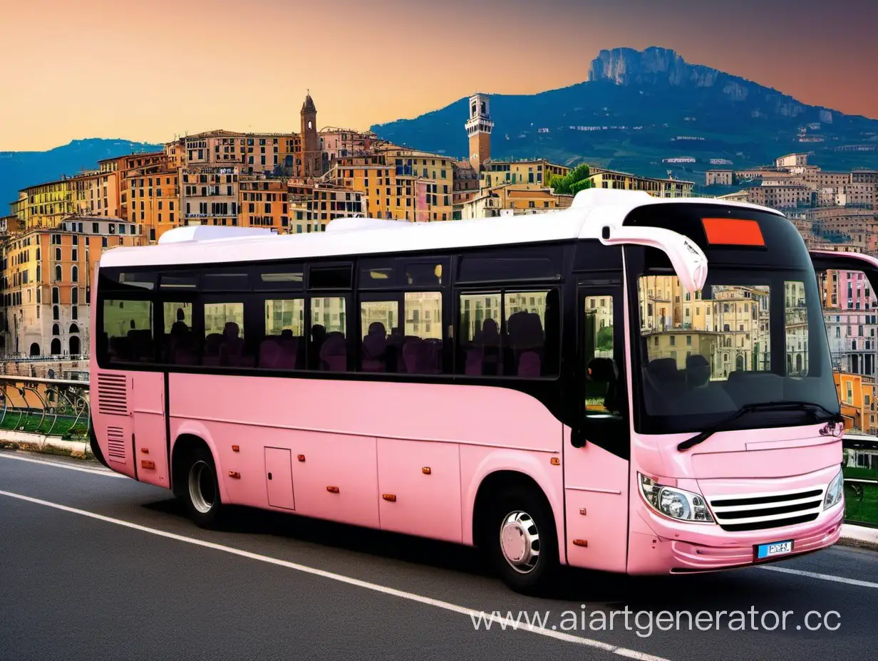 Красивый комфортный автобус на фоне Италии