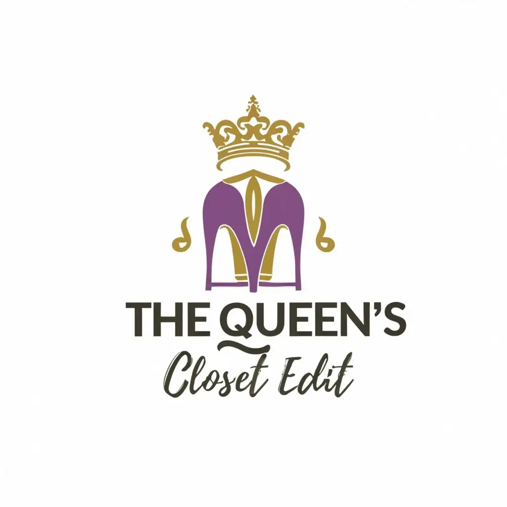 logo, crown, high heel shoe, women, closet, with the text "The Queen's Closet Edit", typography, be used in Retail industry