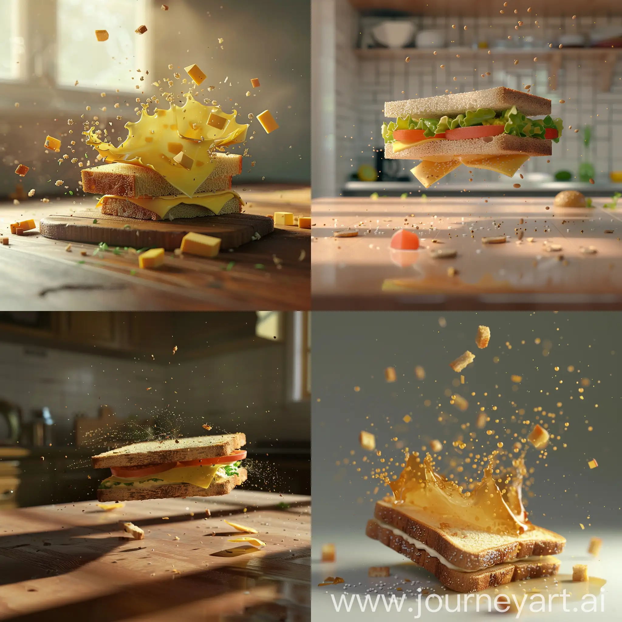 A butter sandwich falls to the floor :: 3D animation 