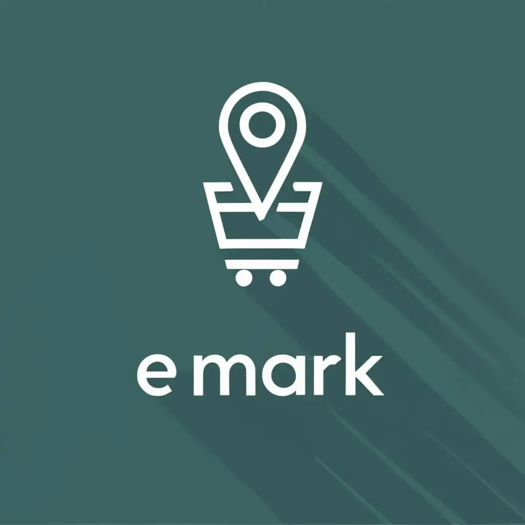 logo, A location icon with a shopping cart, with the text "eMark", typography, be used in Retail industry