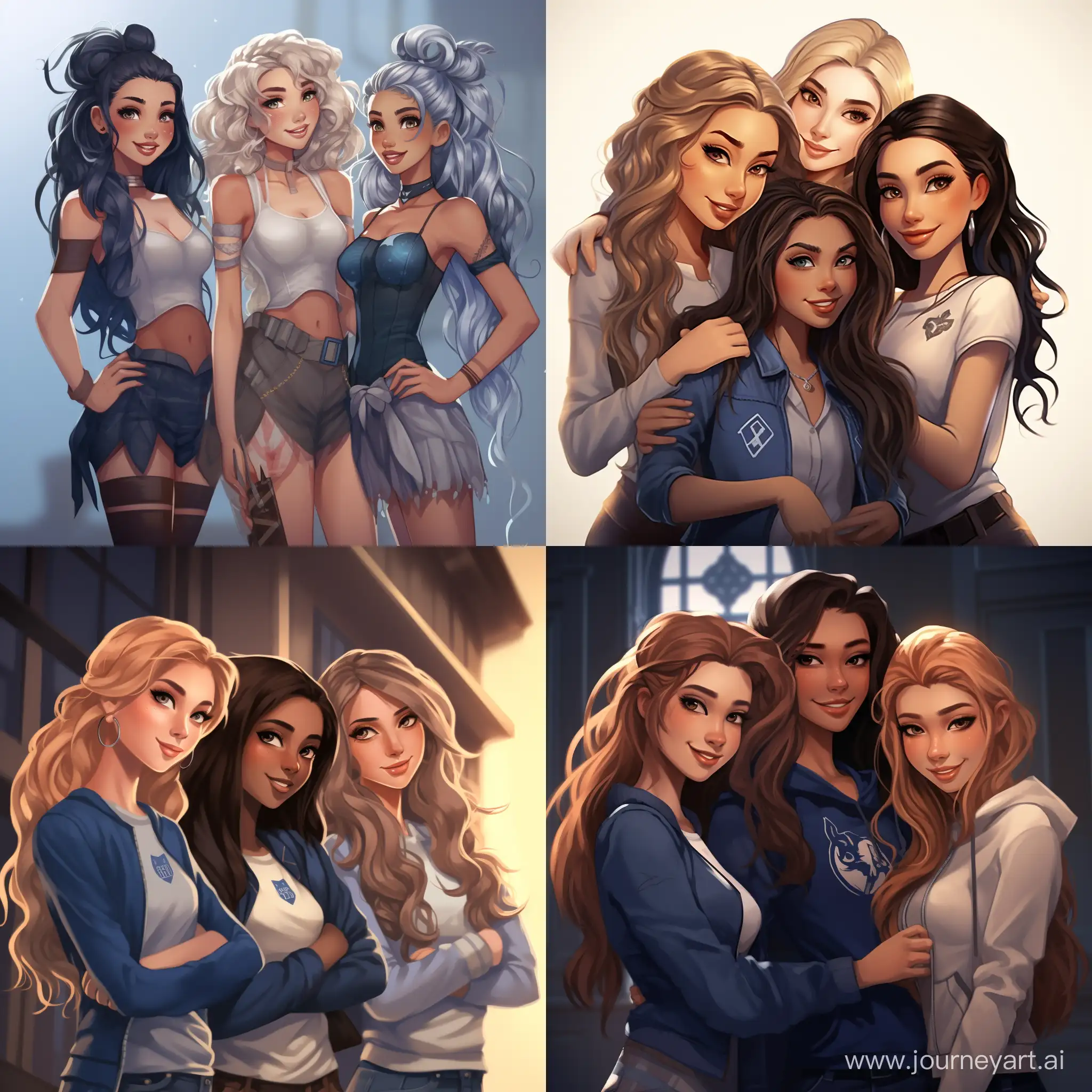 Four-Best-Friends-Hogwarts-Students-in-Blue-and-Silver-HighQuality-Cartoon-Art