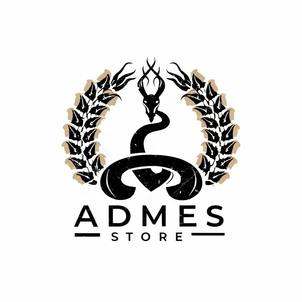 a logo design,with the text "Admes Store", main symbol:From a snake, venom is squeezed, and around a wreath,Moderate,be used in Internet industry,clear background