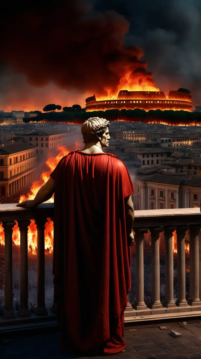 Emperor Nero Observing Romes Burning Panorama from Palace Terrace