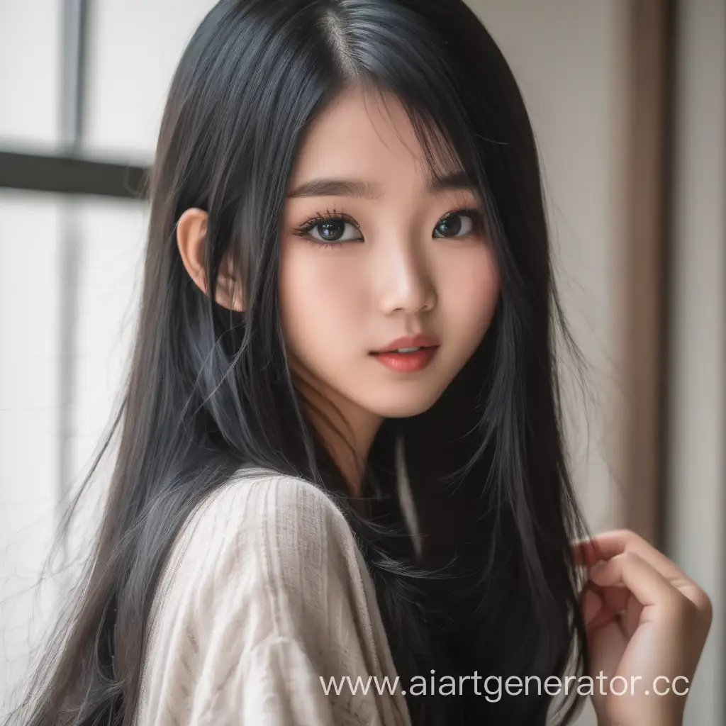 Красива азиатская девушка 27 лет с длинными черными волосами, черными глазами, стройной фигурой и красивым лицом.