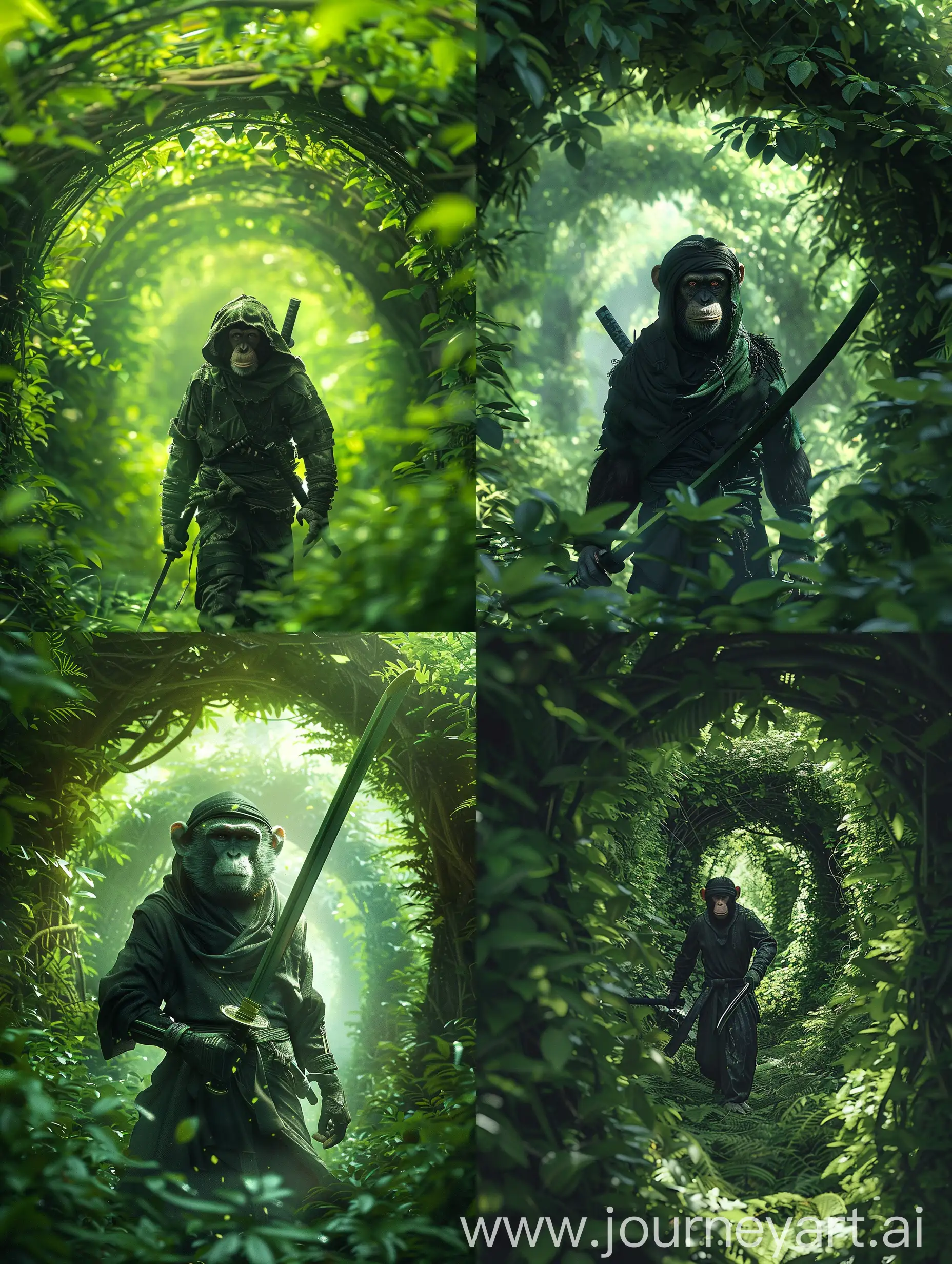 Ninja-Monkey-Wielding-Katana-in-Dense-Forest