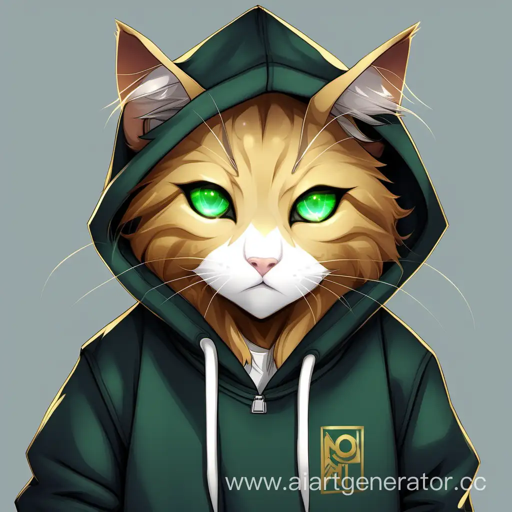 Golden-Furry-Cat-in-Stylish-Black-Hoodie-and-Gray-Pants