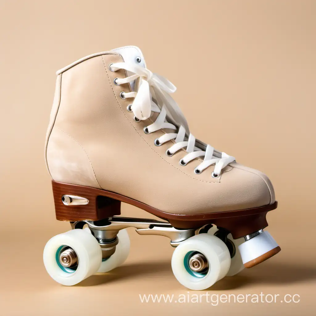 Beige-Fashionable-Roller-Skates-with-White-Laces-on-Solid-Background