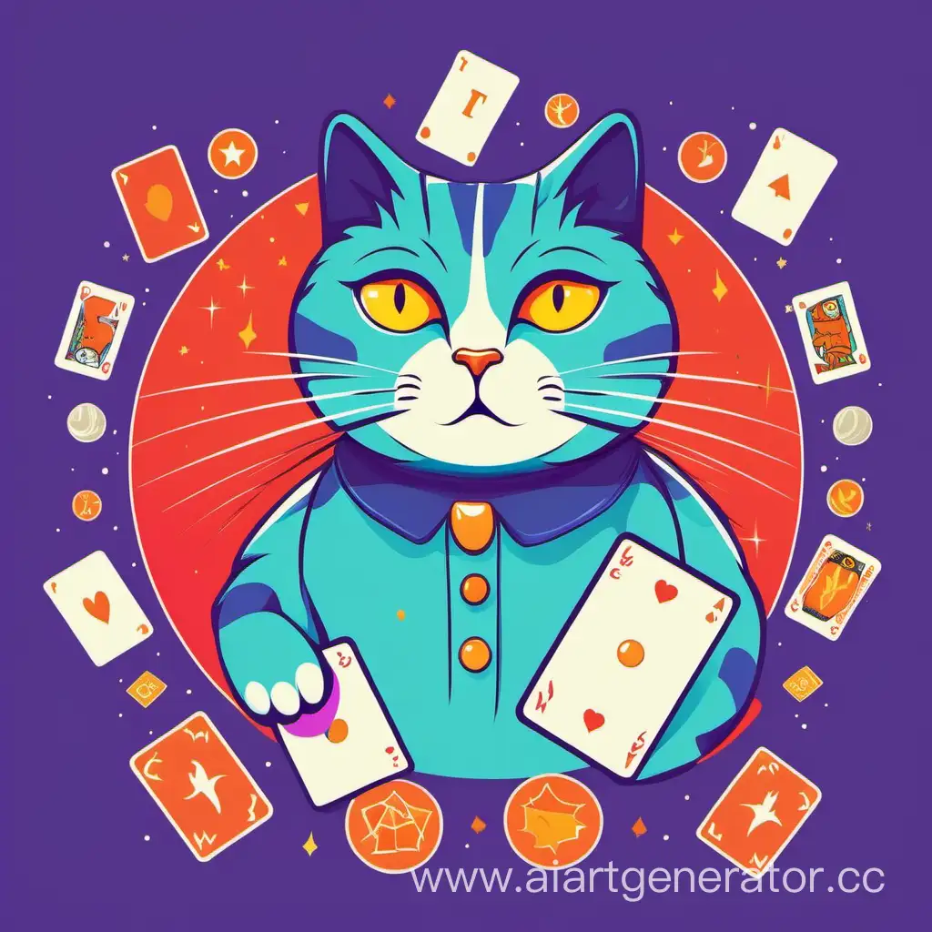 FortuneTelling-Cat-with-Colorful-Cards-Vector-Graphics-Art