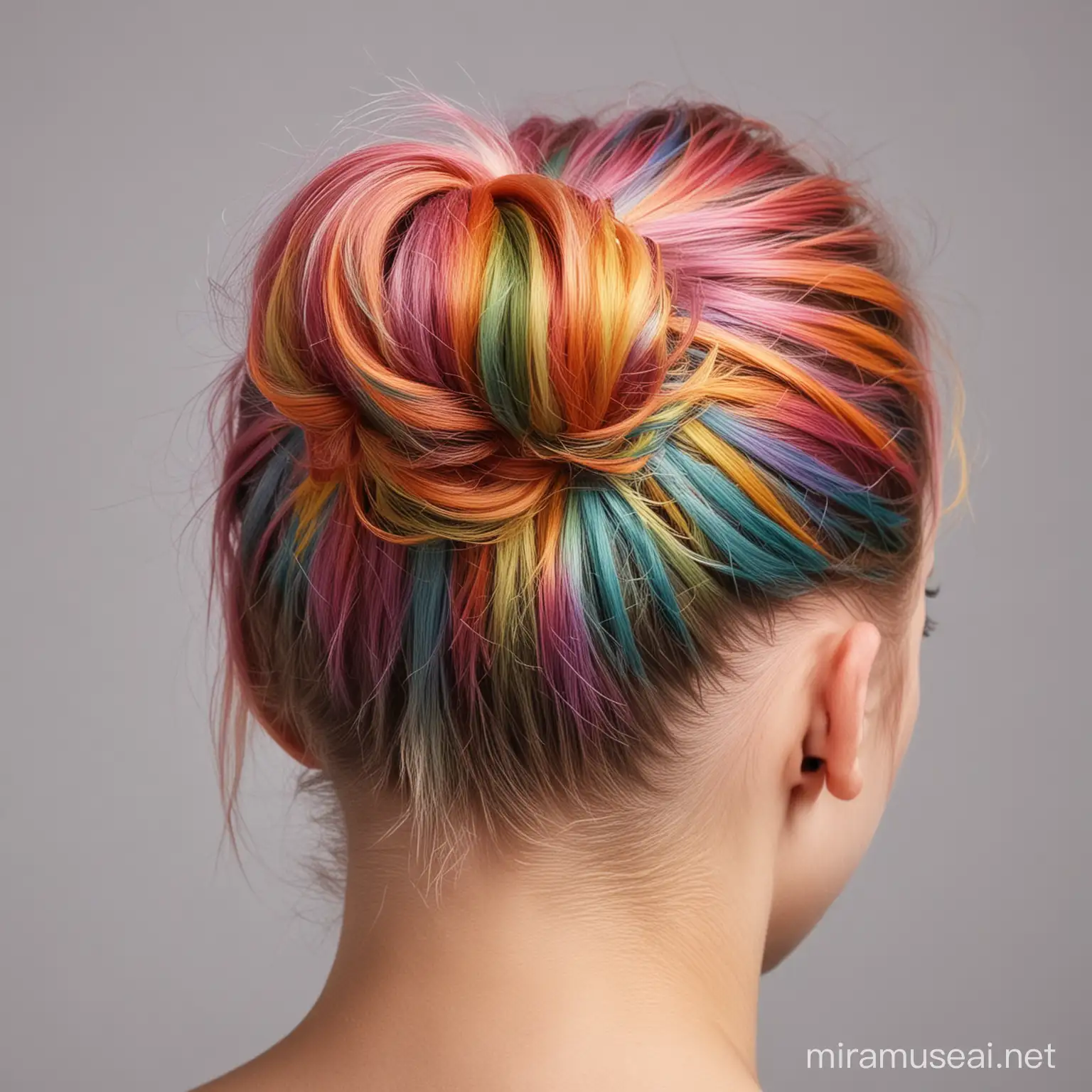 Vibrant Rainbow Hair Tied Neatly CloseUp Portrait of Young Girls Colorful Hairstyle
