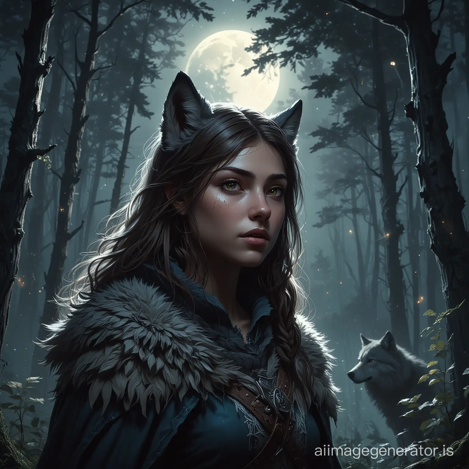 Mystical Moonlit Night Girl and Wolf Inspired by Skyrim in Fantasy Art ...