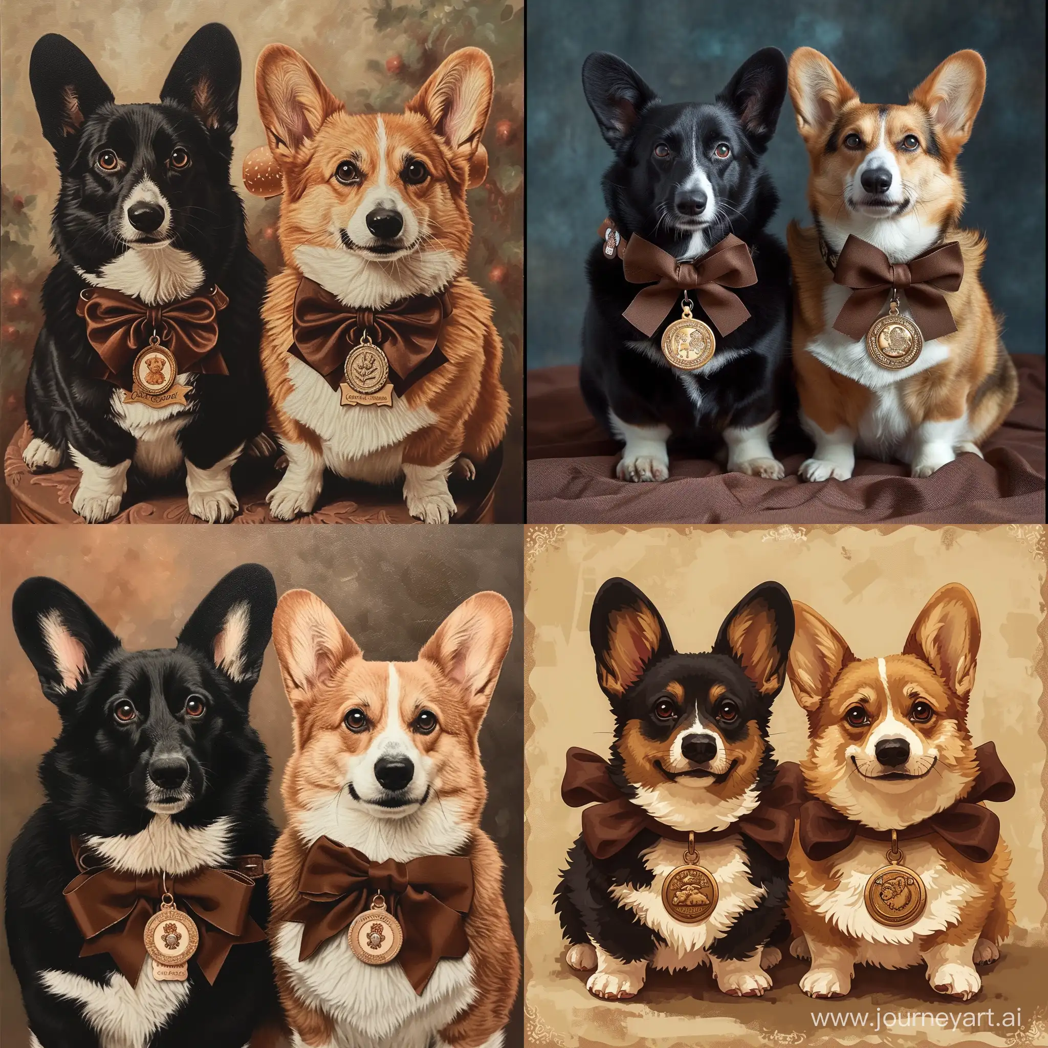 Adorable-Corgi-Duo-with-Personalized-Medallions-and-Stylish-Bows