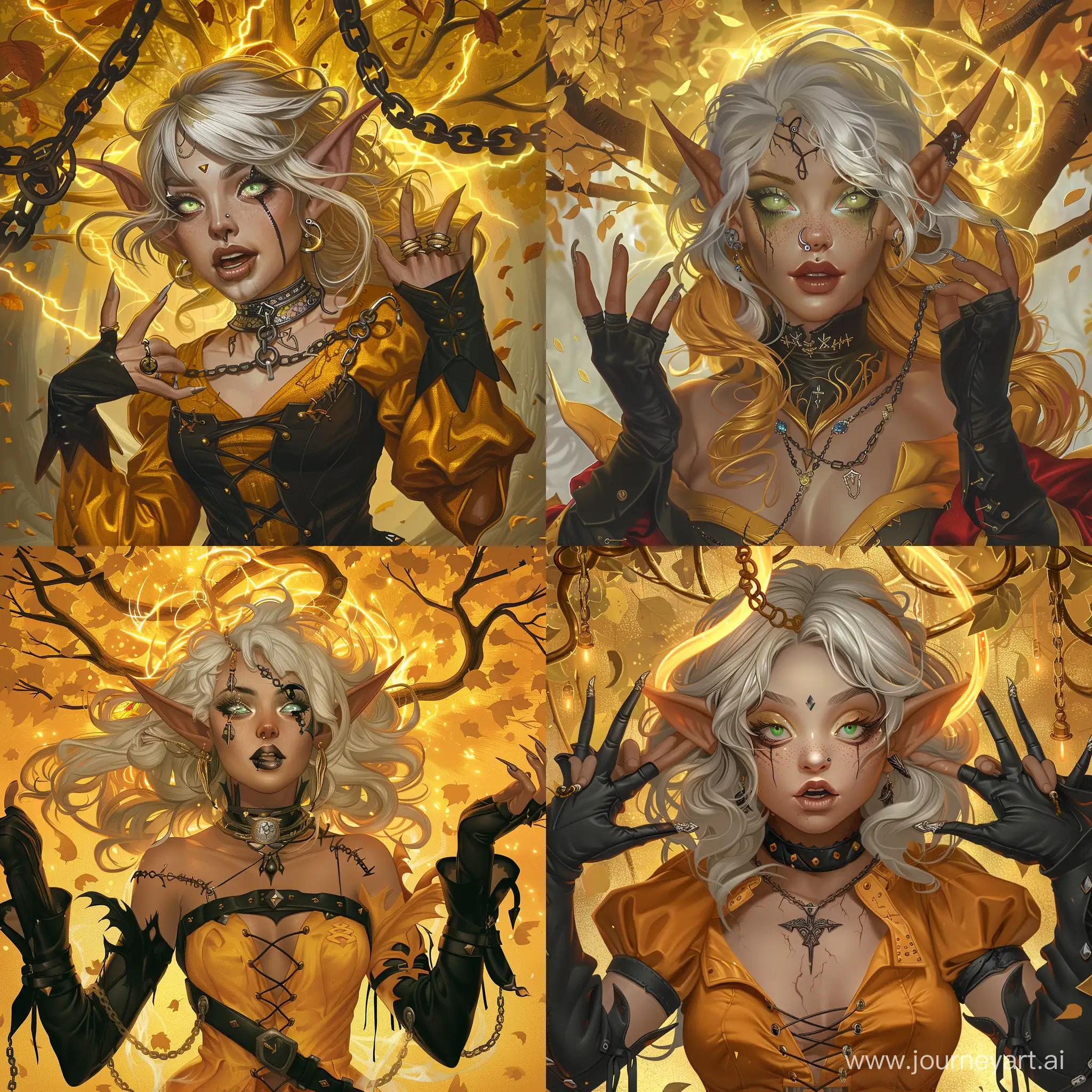 Medieval-Witch-with-Golden-Hair-Conjuring-Magic-under-a-Golden-Tree