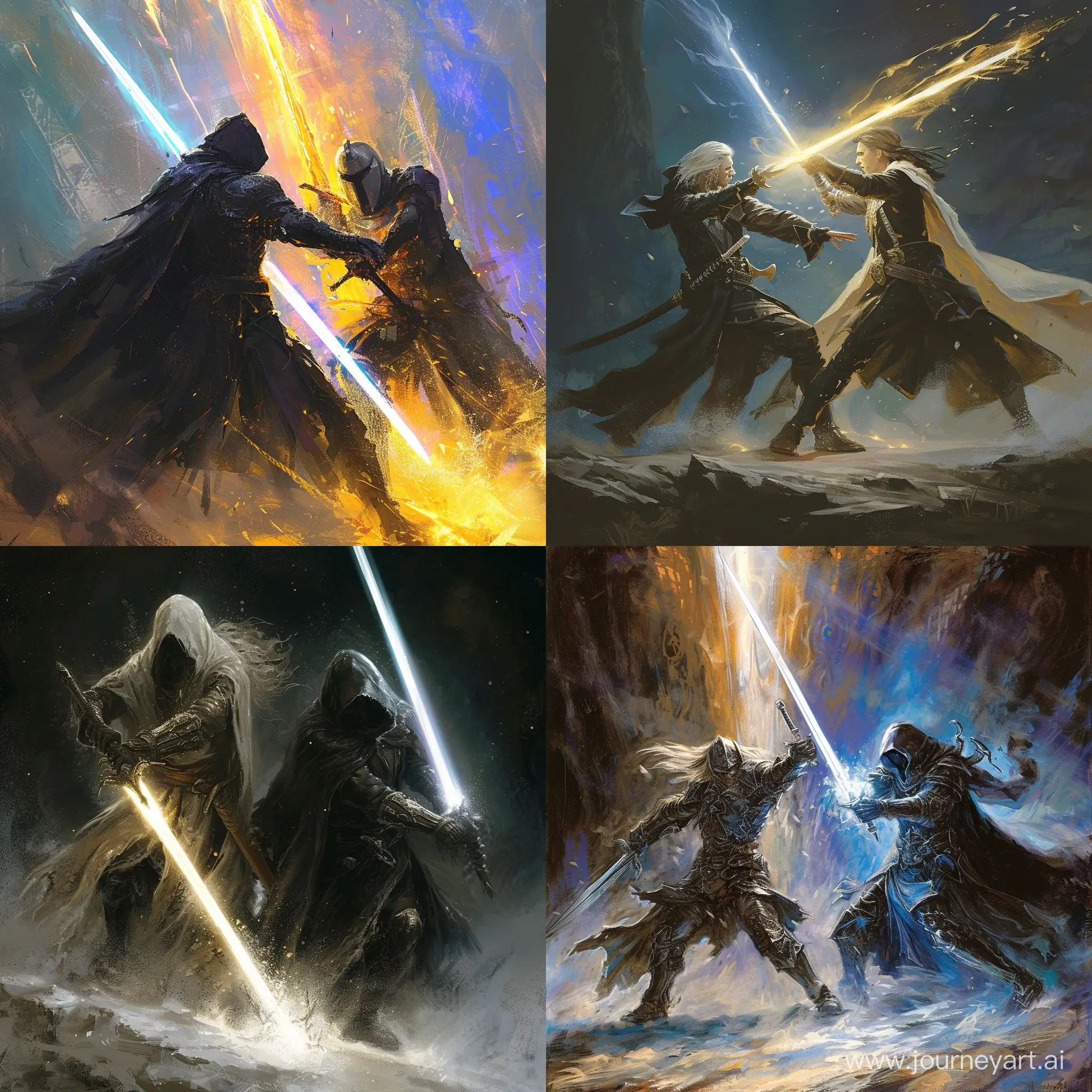 Duelling Light and Dark swordsmen