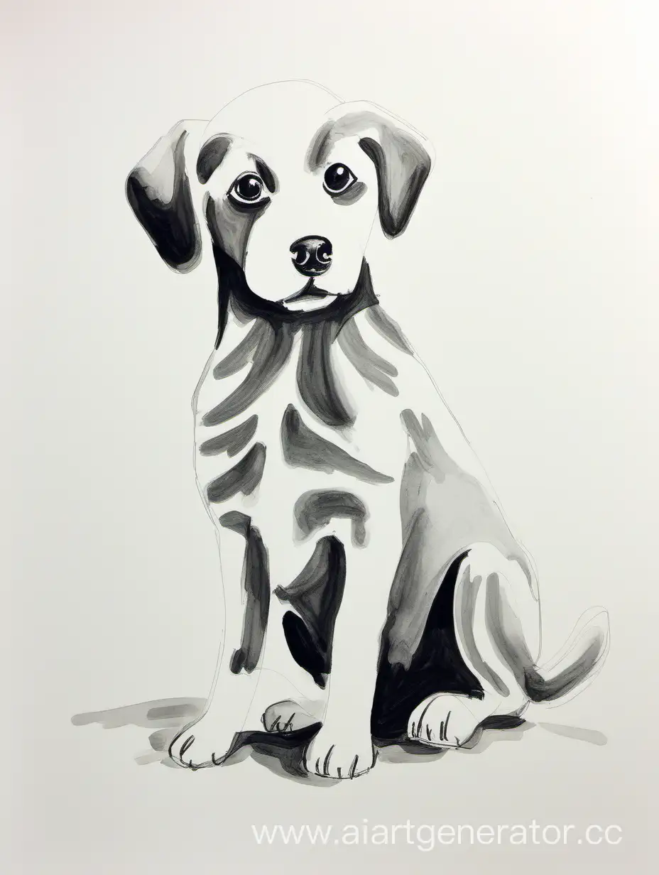 Adorable-Childs-Gouache-Drawing-Playful-Dog-on-White-Canvas