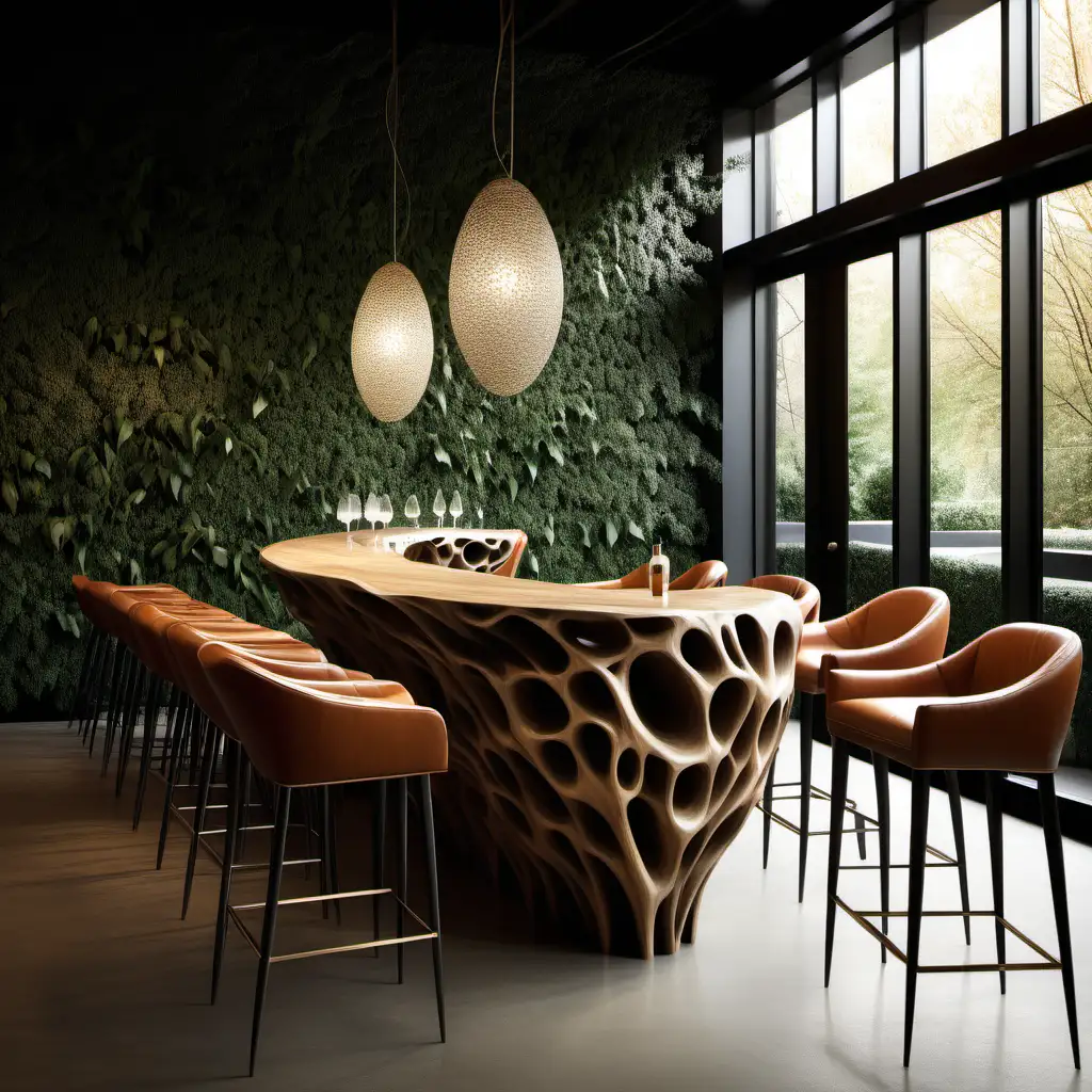 I want an organic modern design for a bar table and chair for a venue