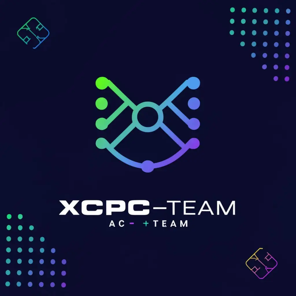a logo design,with the text "XCPC_AC-Team", main symbol:Design Elements
Computer or laptop icon: Represents programming and algorithms.
Braces {} or parentheses (): Symbolizes code, which can be cleverly integrated into the design.
Trophy or medal: Symbolizes competition and victory.
Multiple character icons: Represent team collaboration, characters can hold hands or form a circle, with the ACM logo or other elements representing algorithm competitions in the middle.
Binary code (0 and 1) background: A subtle background element, adding a sense of technology.,Moderate,clear background