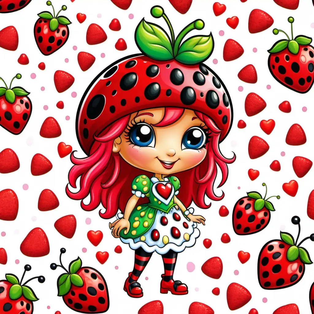Vibrant Valentine Strawberry Shortcake with Playful Ladybug Accents