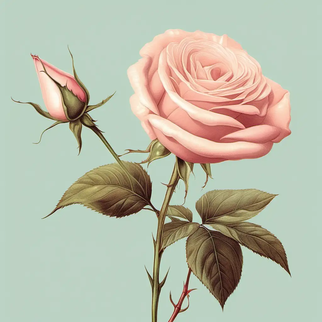 illustration, coquette soft, pastel colors, one long stem ,full view,rose, incorporate a touch of vintage-inspired design, and focus on conveying a charming and flirtatious vibe