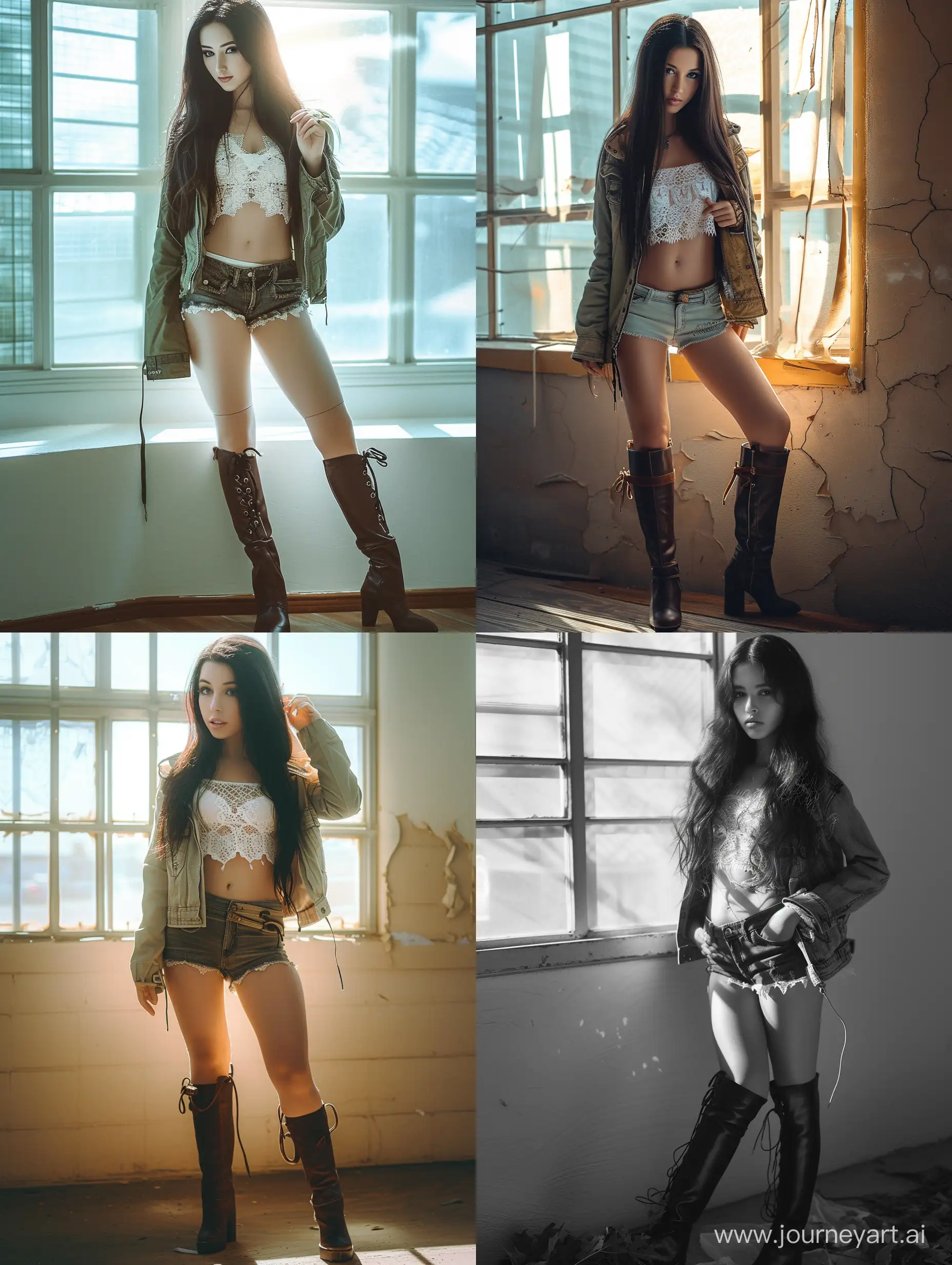 Stylish-Young-Woman-in-KneeHigh-Boots-and-Lace-Top-at-Sunlit-Photo-Studio
