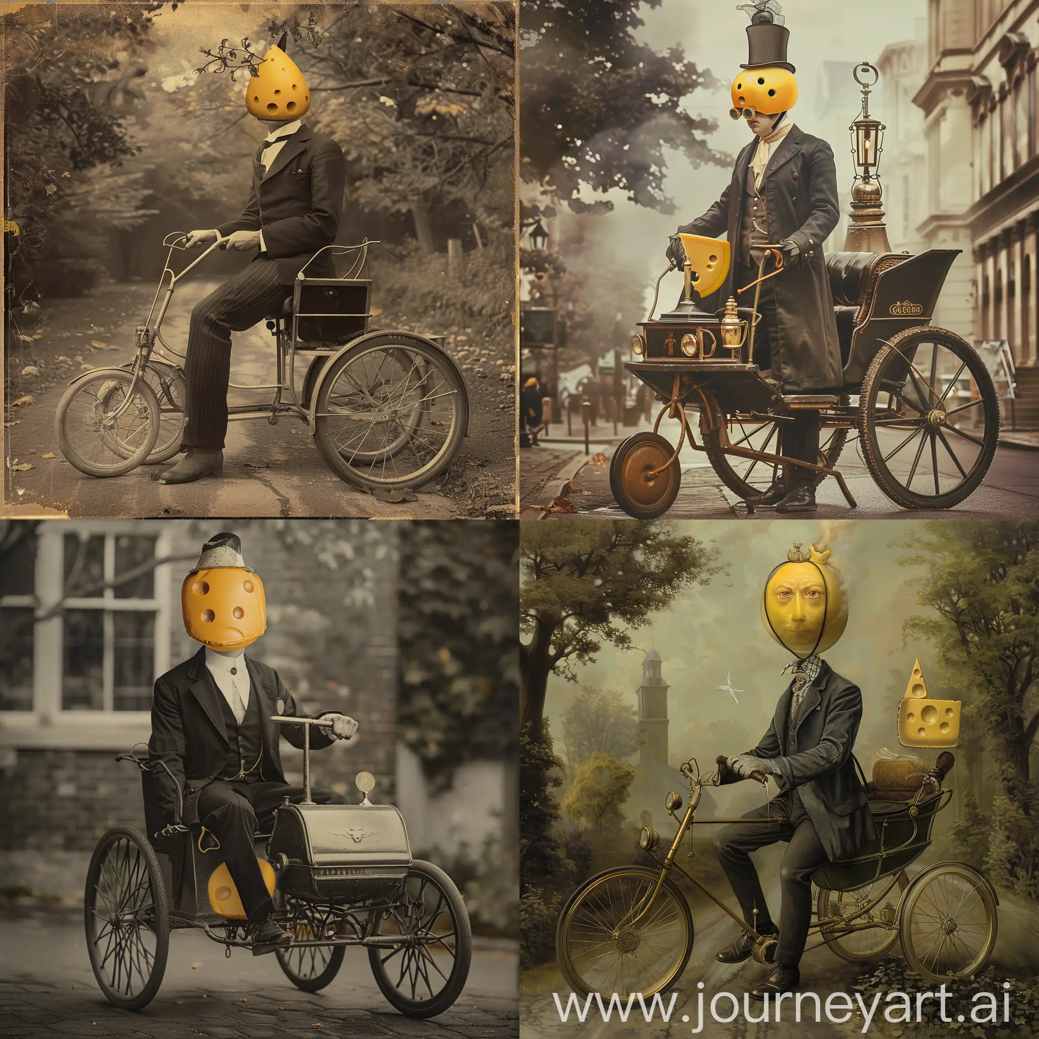 Victorian-Gentleman-Riding-PennyFarthing-with-Cheese-Head-in-Green-Bay