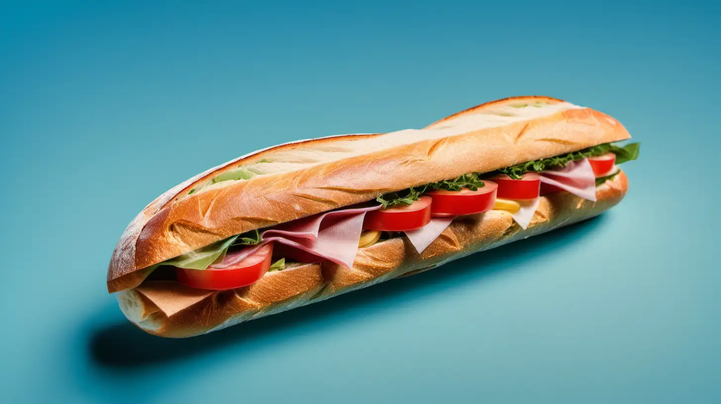 Delicious Baguette Sandwich on a Light Blue Background