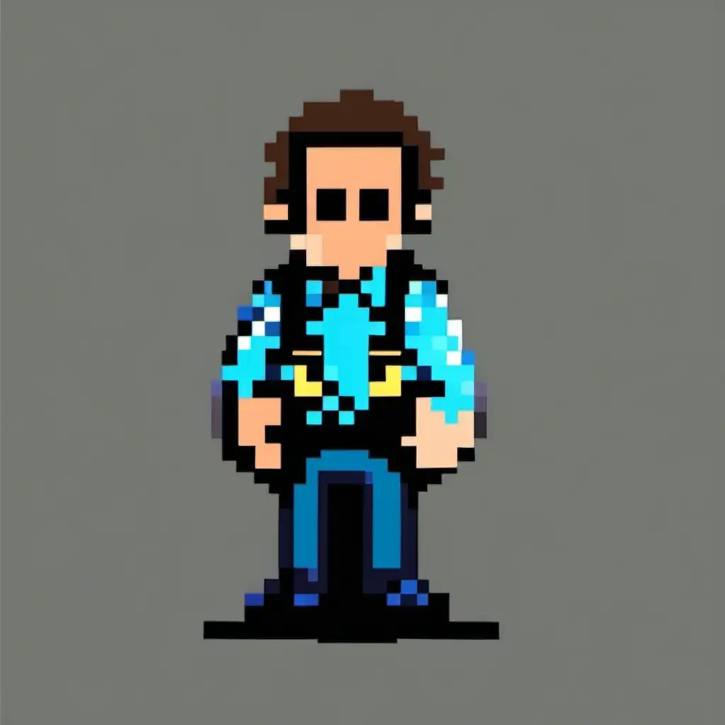 picture of a man, the locksmith, in 8 bit graphics style