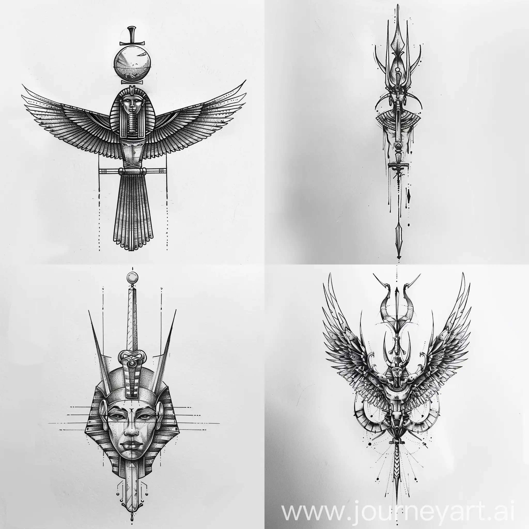 minimalist egyptian mythology, Atum tattoo design sketch, white background, symmetry
