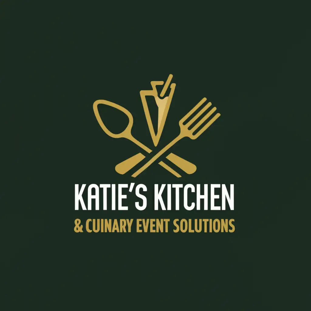 a logo design,with the text "Katie's Kitchen & Culinary Event Solutions, colors: black, emerald green, gold", main symbol:food and beverage,Moderate,clear background