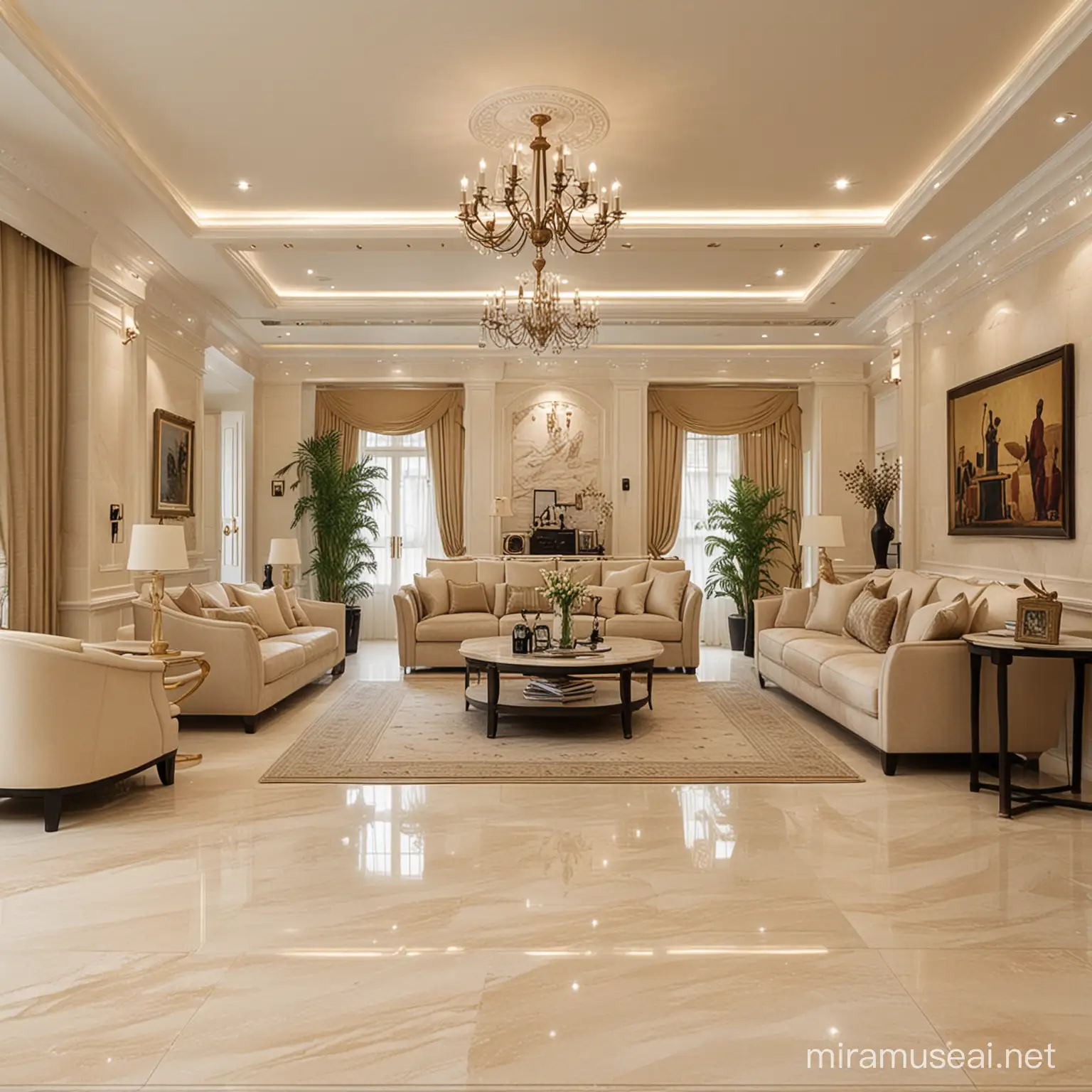 Luxurious Egyptian Marble Living Room Design in Beige