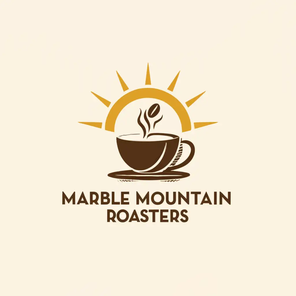 LOGO-Design-For-Marble-Mountain-Roasters-Coffee-Cup-and-Mountain-Blend-with-Sunburst